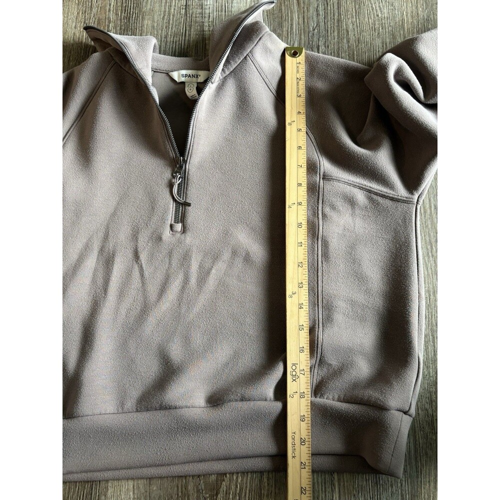 Spanx Air Essentials Pullover Smoke Brown Half Zip Lightweight Top Size Large - Picture 6 of 8